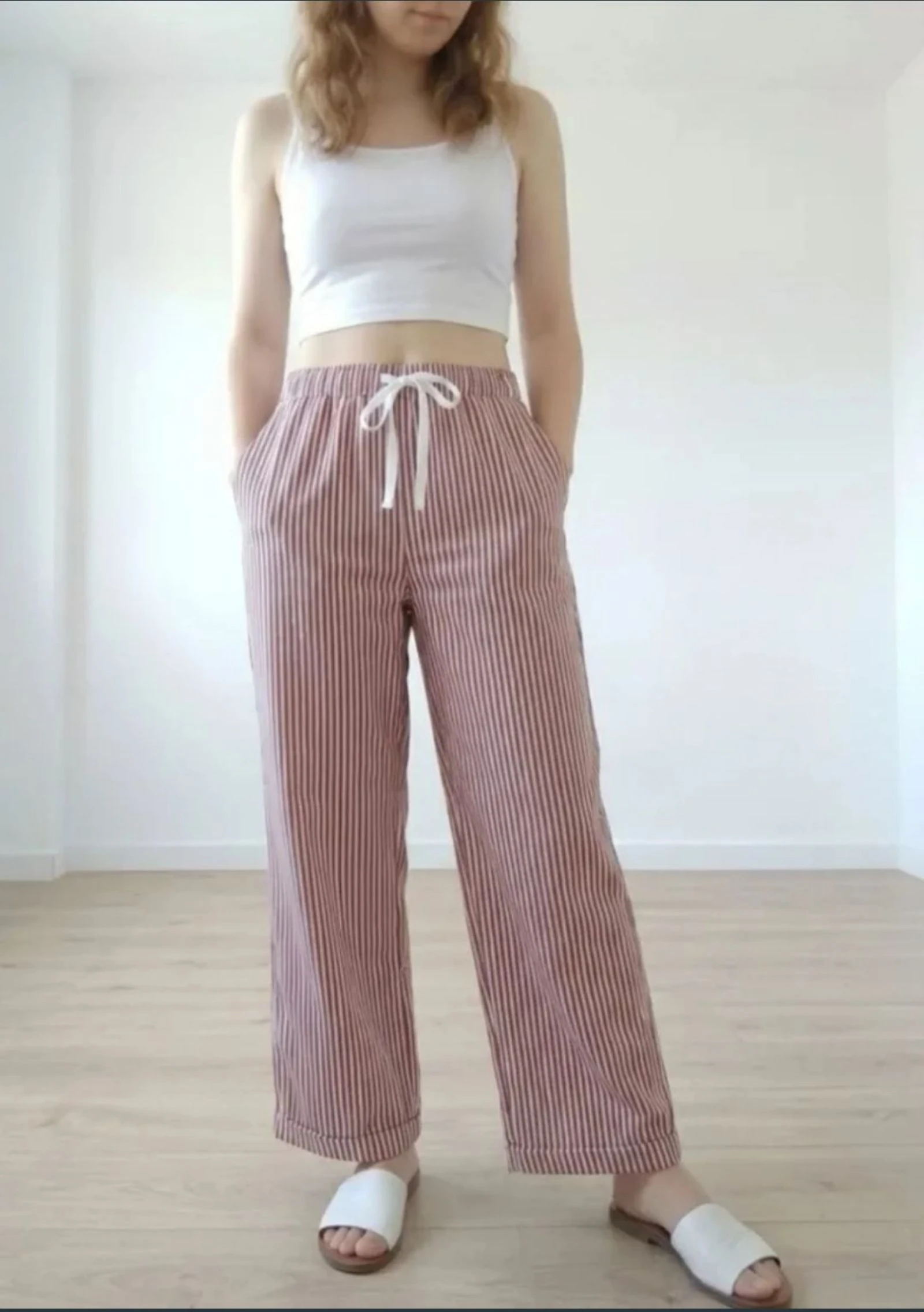 Pantalones anchos verano a rayas verticales, L 40